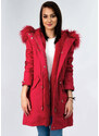 Libland Červená dámská zimní bunda parka s podšívkou a s kapucí (7600)
