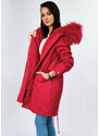 Libland Červená dámská zimní bunda parka s podšívkou a s kapucí (7600)