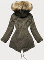 LHD Prošívaná dámská zimní bunda v khaki barvě s kožešinou (M-137)