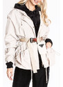 Ann Gissy Krátká béžová dámská bunda s páskem (AG3-03)