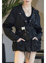 Ann Gissy Krátká černá dámská bunda s páskem (AG3-03)