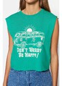 Trendyol Green 100% Cotton Printed Sleeveless Crop Crew Neck Knitted T-Shirt