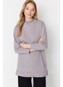Trendyol Gray High Collar Slit Detailed Basic Knitted Sweatshirt