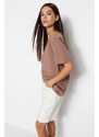 Trendyol Mink 100% Cotton Oversize/Wide Fit V-Neck Knitted T-Shirt