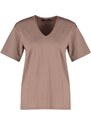 Trendyol Mink 100% Cotton Oversize/Wide Fit V-Neck Knitted T-Shirt