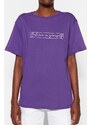 Trendyol Purple 100% Cotton Printed Boyfriend Crew Neck Knitted T-Shirt