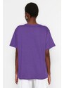 Trendyol Purple 100% Cotton Printed Boyfriend Crew Neck Knitted T-Shirt