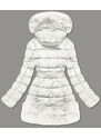 WAY MODE Prošívaná dámská zimní bunda v ecru barvě obšitá kožešinou (1209)