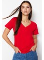 Trendyol Red 100% Cotton Basic V-Neck Knitted T-Shirt