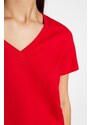 Trendyol Red 100% Cotton Basic V-Neck Knitted T-Shirt