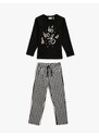 Koton Winter Pajamas Set 2-Piece - A Long Sleeved T-shirt And Striped Sweatpants