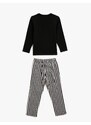 Koton Winter Pajamas Set 2-Piece - A Long Sleeved T-shirt And Striped Sweatpants