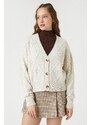 Koton Dámské pletené V-Neck Dlouhý rukáv Knoflíky Crop Cardigan