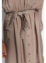 Trendyol Mink Belted Shoulder Detail Skirt With Flounces Woven Shirt Dress