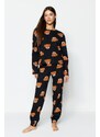 Trendyol černá 100% bavlna plyšový medvídek s potiskem trička-jogger pletené pyžamo