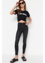 Trendyol Black High Waist Skinny Jeans with Ripped Legs