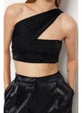 Trendyol Black Crop Knitted Shimmering Bustier