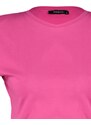 Trendyol Fuchsia 100% Cotton Padded Crop Crew Neck Knitted T-Shirt