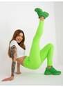 Fashionhunters Fluo zelené pruhované základní legíny pro každodenní nošení