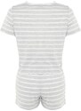 Trendyol Gray Melange Rainbow Printed T-shirt-Shorts Knitted Pajama Set
