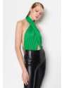 Trendyol Green Halterneck Cross-tied Waist Decollete Flexible Snaps Knitted Body