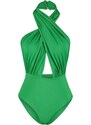 Trendyol Green Halterneck Cross-tied Waist Decollete Flexible Snaps Knitted Body