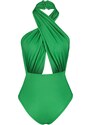 Trendyol Green Halterneck Cross-tied Waist Decollete Flexible Snaps Knitted Body