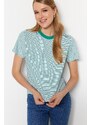 Trendyol Striped Green Ecru Premium Basic Crew Neck Knitted T-Shirt