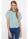 Trendyol Striped Green Ecru Premium Basic Crew Neck Knitted T-Shirt