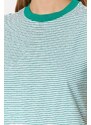 Trendyol Striped Green Ecru Premium Basic Crew Neck Knitted T-Shirt