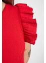 Trendyol Red Frill Detailed Corduroy Crew Neck Flexible Knitted Bodysuit