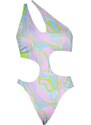 Trendyol Abstraktní vzor Plavky na jedno rameno s vykrojeným/okénkem Regular Leg