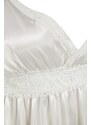 Trendyol Curve Weaving Lace Nightgown in Ecru Satin