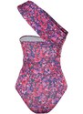 Trendyol Pink Patterned Asymmetric Collar Detailed Fitted/Situated Flexible Snaps Knitted Bodysuit