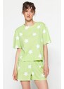 Trendyol Light Green 100% Cotton Star Patterned T-shirt-Shorts Knitted Pajamas Set