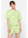 Trendyol Light Green 100% Cotton Star Patterned T-shirt-Shorts Knitted Pajamas Set