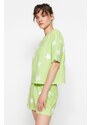 Trendyol Light Green 100% Cotton Star Patterned T-shirt-Shorts Knitted Pajamas Set