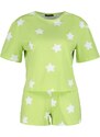 Trendyol Light Green 100% Cotton Star Patterned T-shirt-Shorts Knitted Pajamas Set