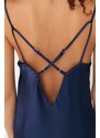 Trendyol Navy Blue Degajee Collar Back Detailed Satin Woven Nightgown