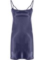 Trendyol Navy Blue Degajee Collar Back Detailed Satin Woven Nightgown