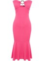 Trendyol Fuchsia Fitted Evening Dress with Knitted Texture