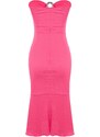 Trendyol Fuchsia Fitted Evening Dress with Knitted Texture