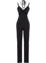 Trendyol Black Knitted Window/Cut Out Detail Shimmer Jumpsuit