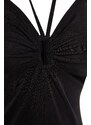 Trendyol Black Knitted Window/Cut Out Detail Shimmer Jumpsuit