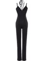 Trendyol Black Knitted Window/Cut Out Detail Shimmer Jumpsuit