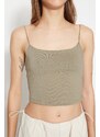 Trendyol Khaki-White 2-Pack Cotton Spaghetti Straps Crop, Stretchy Knit Undershirt