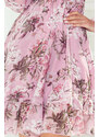 NUMOCO Květované světle růžové šifonové šaty IDA Květinový vzor