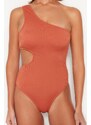 Trendyol Tile One-Shoulder Cut Out/Windowed Textured Regular Leg Swimsuit