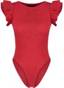 Trendyol Red Frill Detailed Corduroy Crew Neck Flexible Knitted Bodysuit