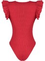 Trendyol Red Frill Detailed Corduroy Crew Neck Flexible Knitted Bodysuit